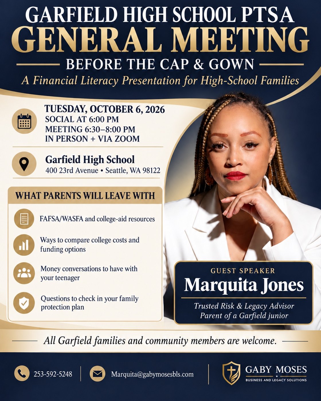 Flyer for Before the Cap and Gown at Garfield High School PTSA